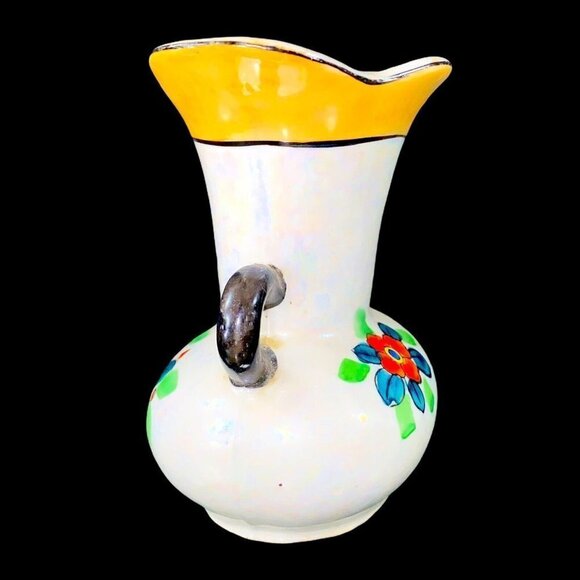 Vintage Art Pottery Vase Japan Hand Painted Luster Ware vase Bird Flowers 5”T 4W - Picture 5 of 8